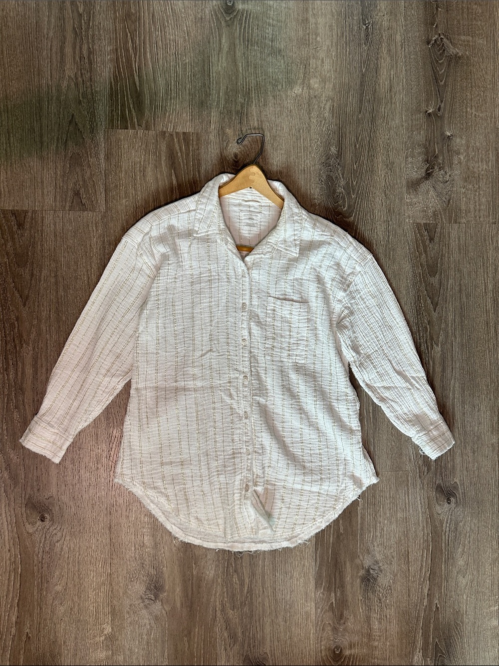 aerie Cotton Button-Down Shirt Raw Edges White Gauze